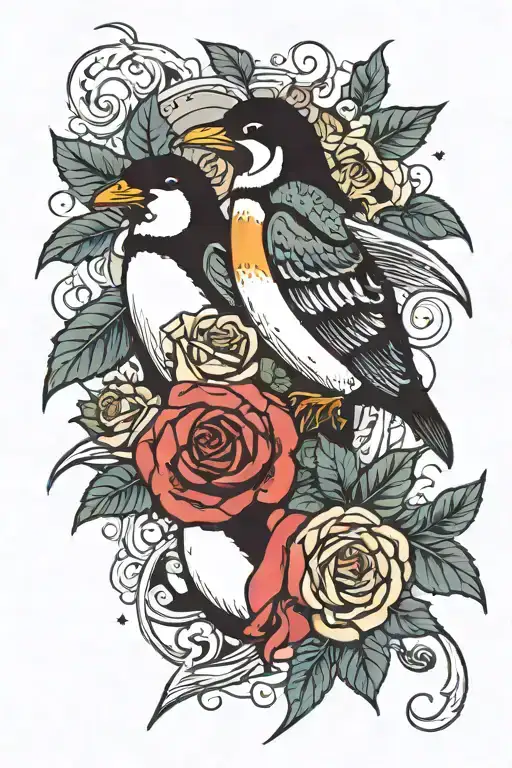 Lightening Bolts Striking With Roses And A Penguin