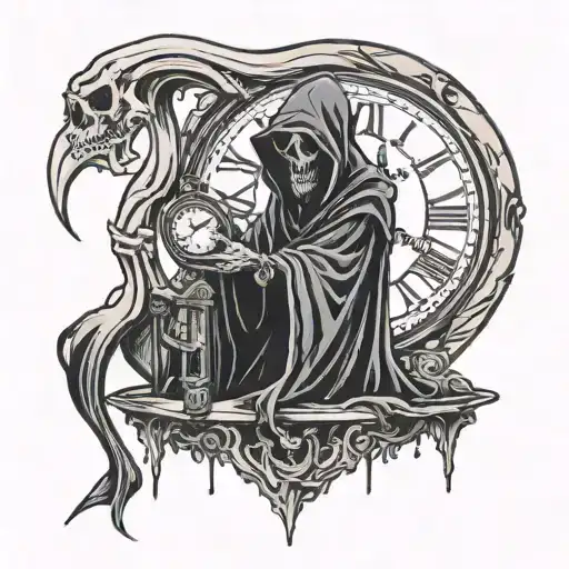 Grim Reaper Holding A Melting Clock