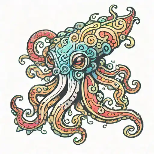 Squid Design Chibi Colorful
