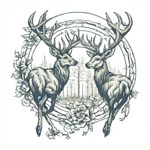 Two Deer Bucks Circling Eachother Seen From Top