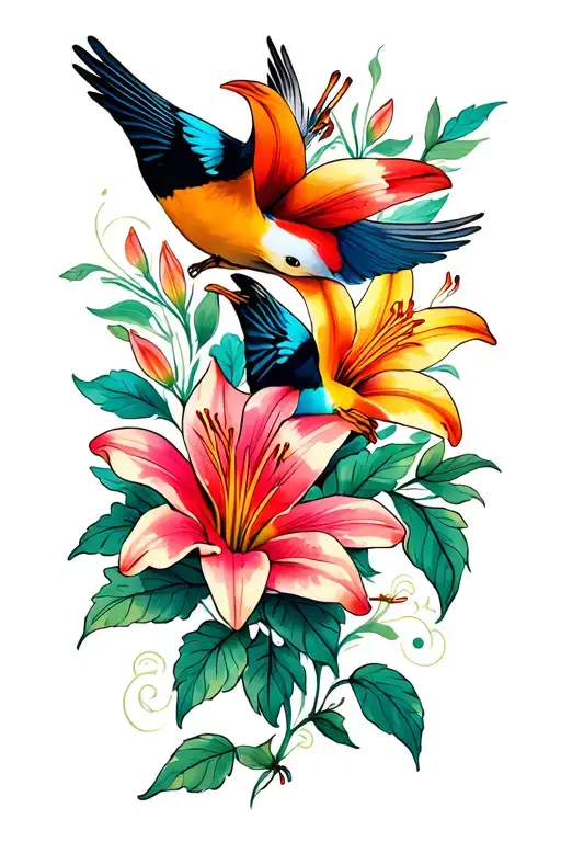 Lily And Sparrow Intertwined