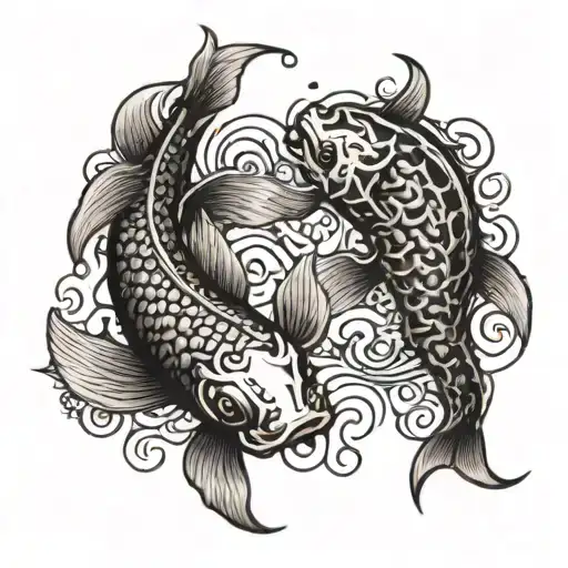 2 Koi Fish With A Tribal Scorpion Emerging