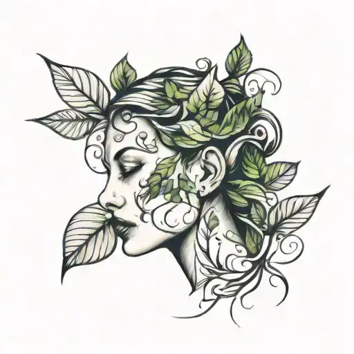 Womans Face Made Of Leafs Growing