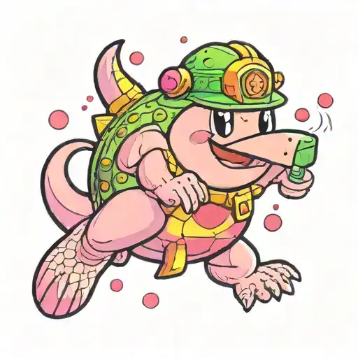 Nintendo Kirby With A Small Alligator Friend