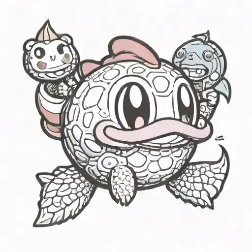 Nintendo Kirby With A Small Alligator Friend
