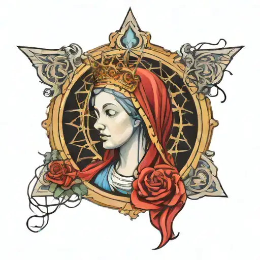 Holy Mary With Medieval Art And Tight Cobweb