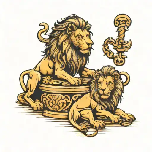 Lion Statues Symbolizing Strength And Warrior