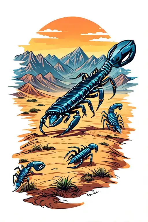 Desert Landscape With Scorpions Leading To The Desert Mountains