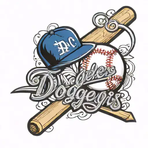 Simple Baseball With The Word Dodgers In Cursive Font