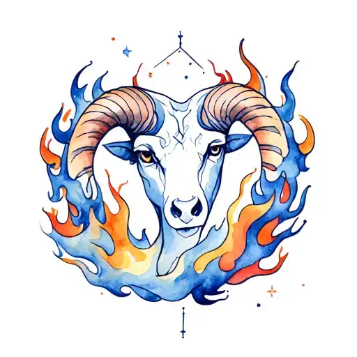 Watercolor Aries Constellation Intertwined With Flame