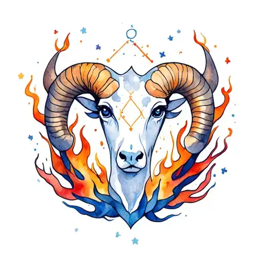 Watercolor Aries Constellation Intertwined With Flame