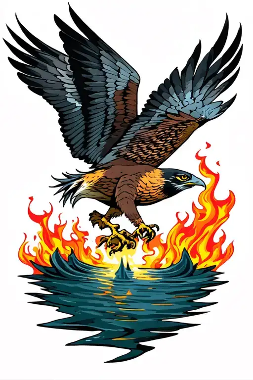 Falcon Attacking From Fire Into Water