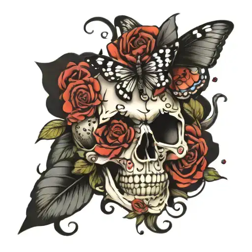 Skull Butterflies Dice Roses
