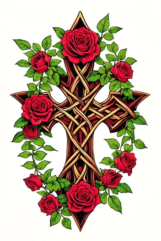 Rose Vines Woven Through A Celtic Cross Made