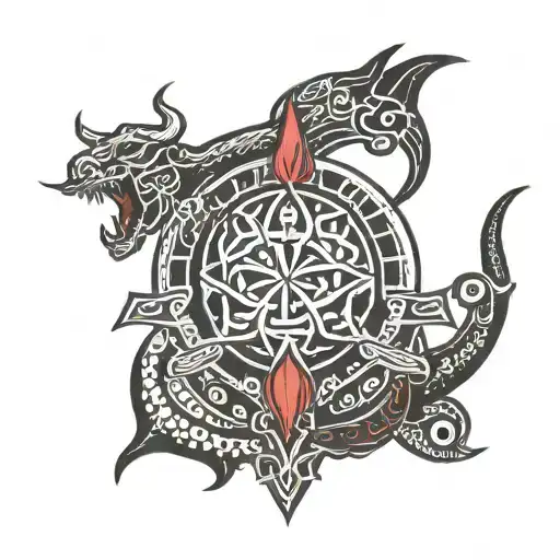 Trishul Of Mahadev And Symbol Of Satan Red Black