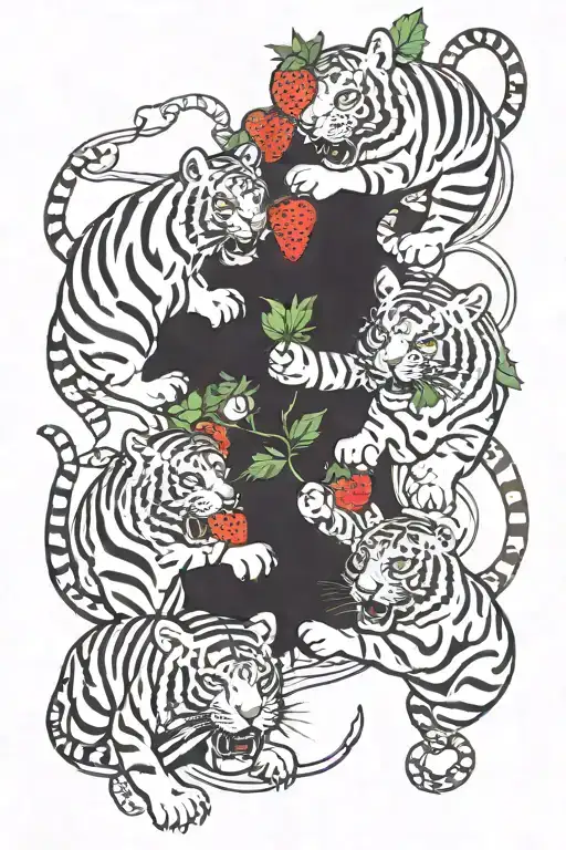 A Strawberry Between Two Tigers Fighting