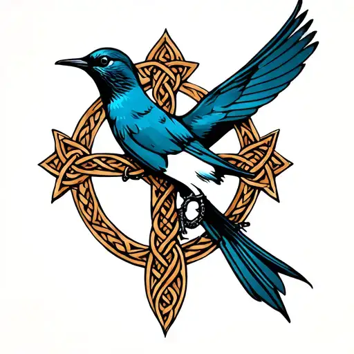 Swallow Bird On Celtic Cross Wrapped