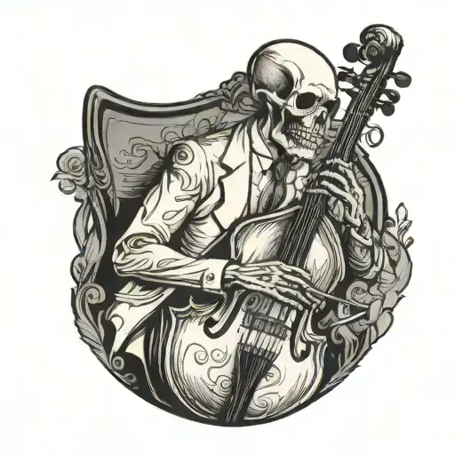 Skeleton In A Suit Playing A Double Bass