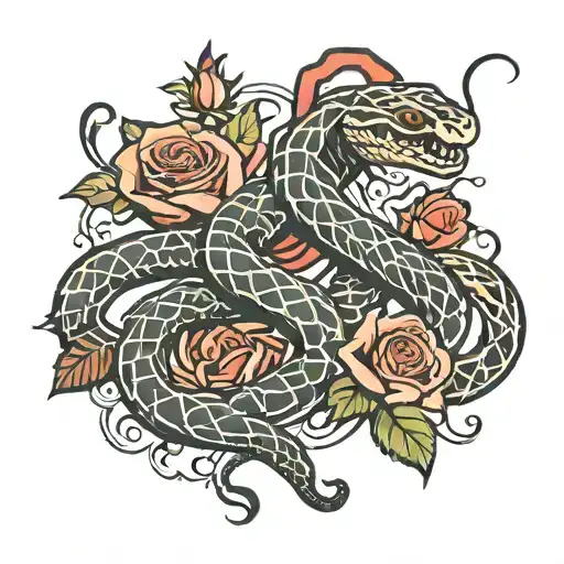 Snake Scorpion Rose Intertwined