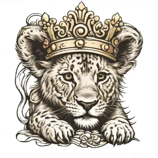 Lion Cub Wearing Oversized Crown Engraved With The Word Carter