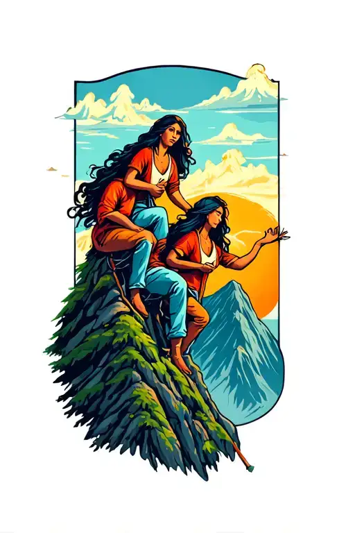 Three Sisters One Brother Climbing Mountain