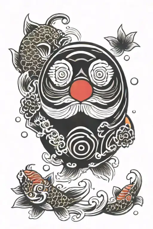 Daruma Doll With Koi Fish