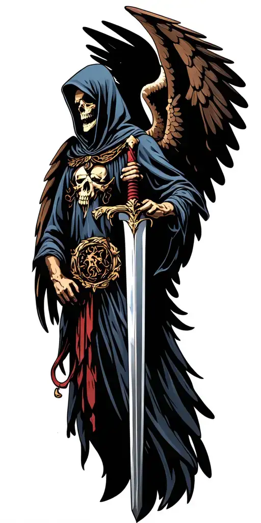 Hooded Angel Of Death Flying Holding A Sword