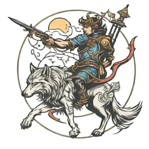 Sagittarius Aiming At Wolf Against Moon
