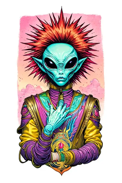 An Alien Wears A Ziggy Stardust Costume At A Concert On The Moon