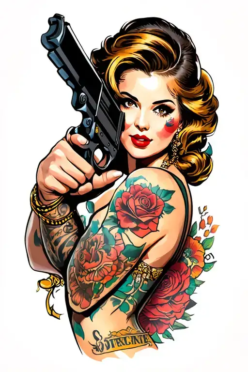 Pin Up Holding Gun