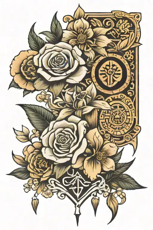 Flowers And Hieroglyphs For A Back Tatto Saying My Ancestors Are With Me
