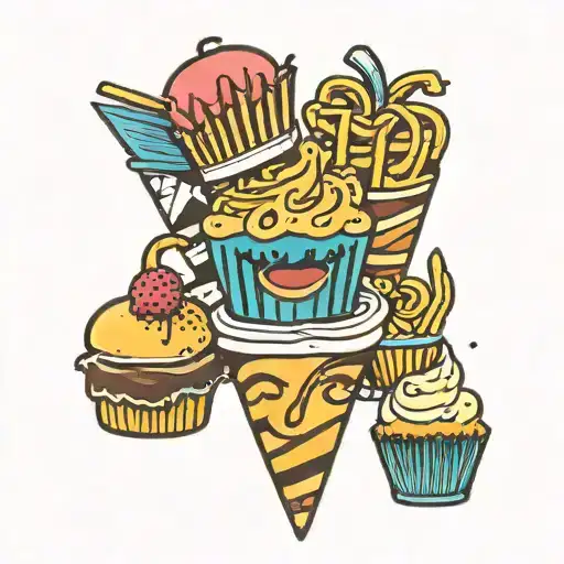 Snacks Words And A Cupcake And Fries