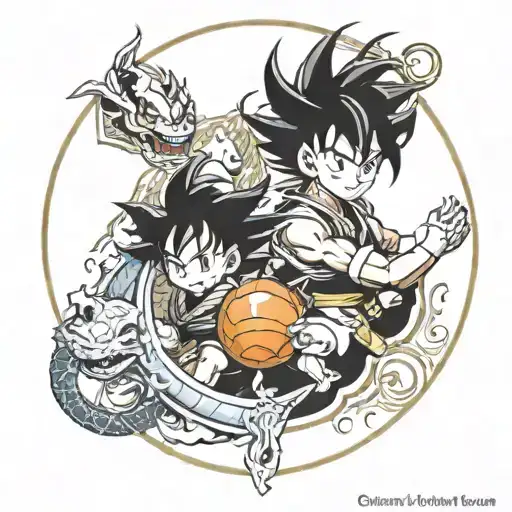 7 Dragon Balls In A Circle Around Sheron With Kid Goku
