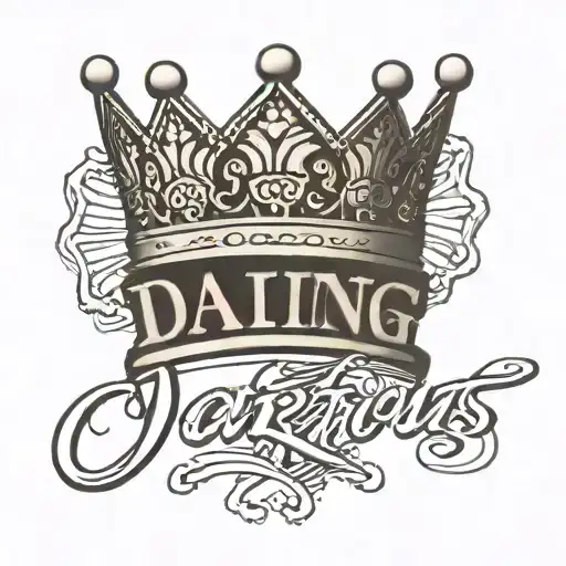 The Words Da King Dareious In Cursive With The Outline Of A Small King Crown Above It