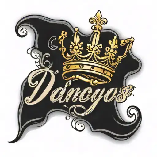 The Words Da King Dareious Written Cursive With The Outline Of A Small King Crown Above It