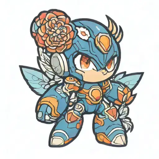 Small Megaman With Floral Patterns