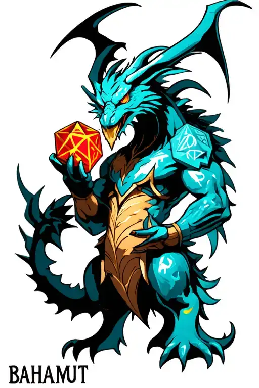 Bahamut Holding A D20 Dice