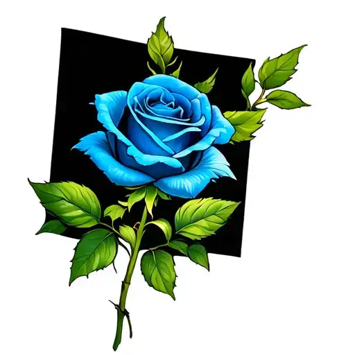 Blue Rose With Green Leaves