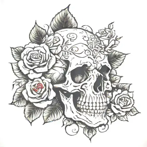 Skull And Roses Blooming