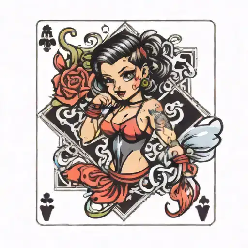 Cute Wrestling Girl On A Playing Card