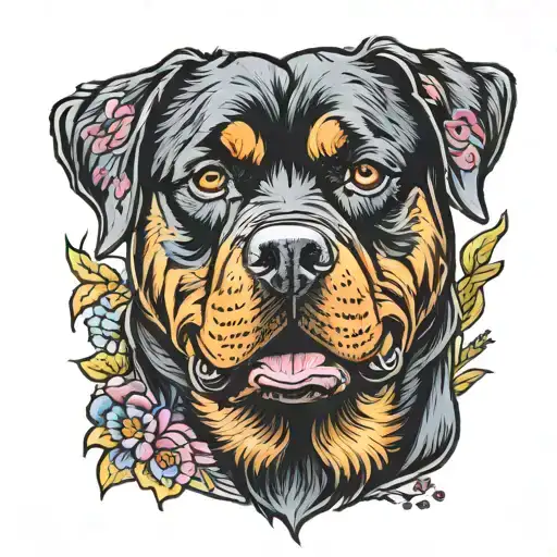 Rottweiler Surrounded By A Vibrant