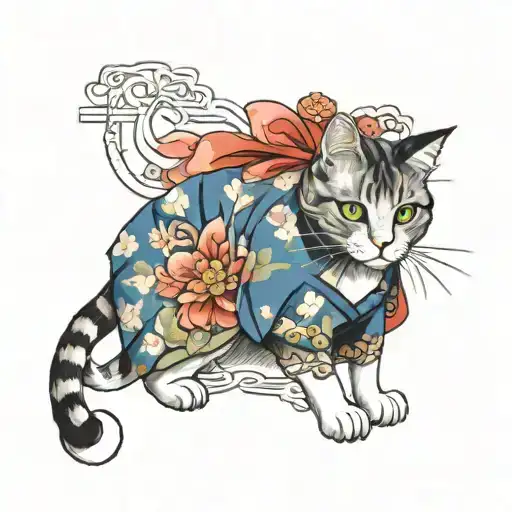Cat Wearing Kimono Watercolor