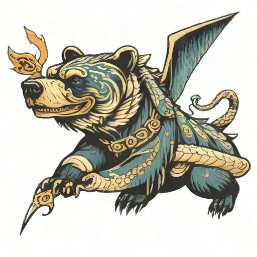 Bear Hunting A Snake And Flying