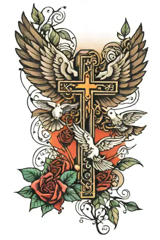 Cross & Doves Flying And Lights