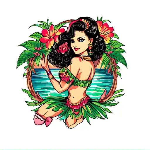 Pinup Girl Hula Girl