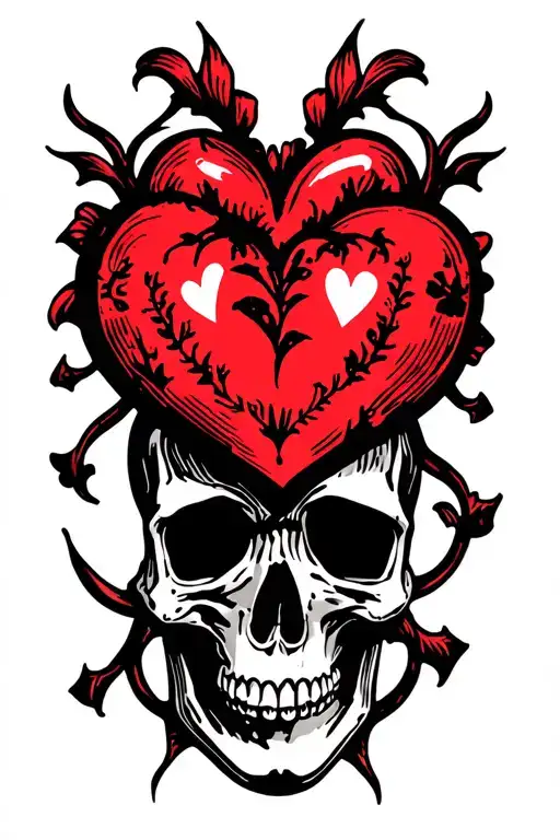 A Tattoo Of A Heart And A Skull Intertwined Symbolizing The Juxtaposition Of Love And Fear