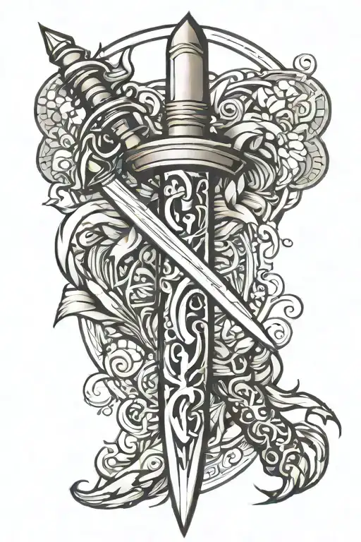 Dagger With Aquarius Zodiac Sign Combined
