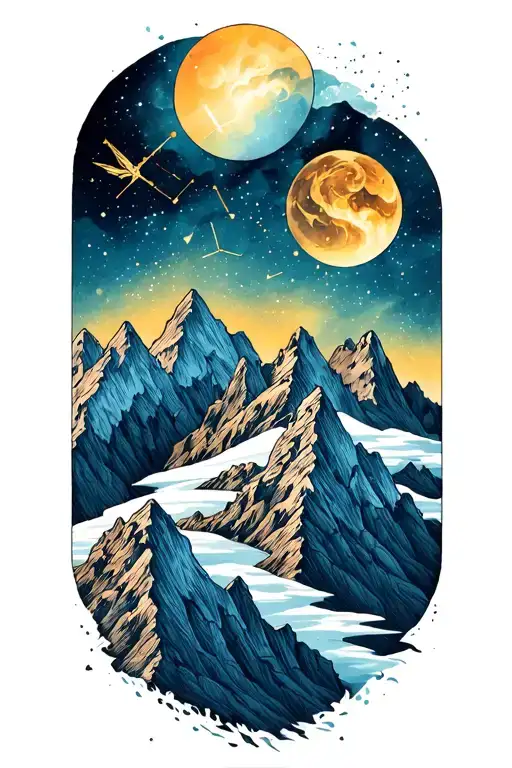 3 Mountain Tops With Leo Virgo And Sagittarius Constellation Above