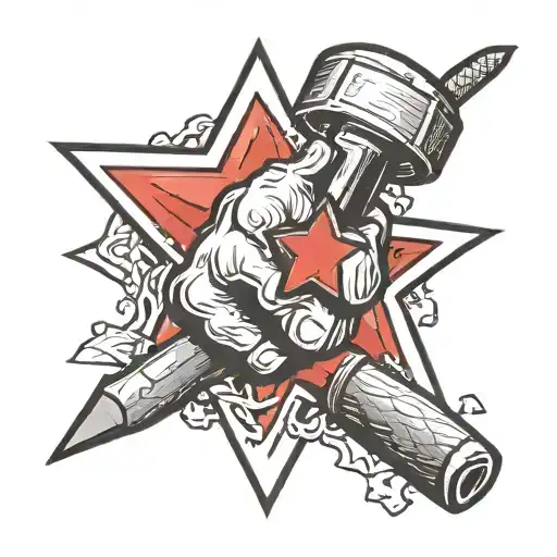 Communist Fist With A Hammer And Red Star Background