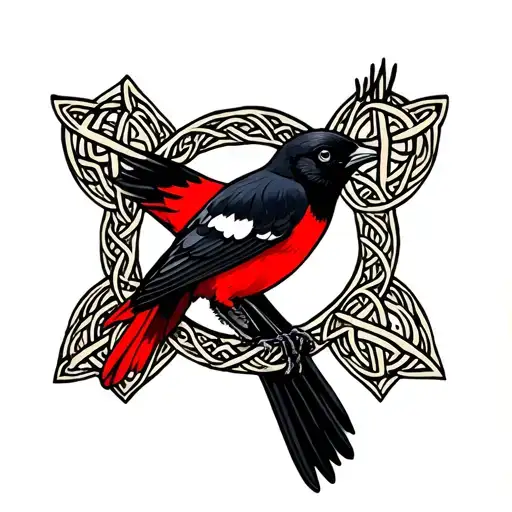 Black And Red Swallow Bird Perched On Celtic Cross